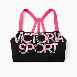 NWT Victoria's Secret Sport Activewear Top logo Sports Bra Black Pink Size Small